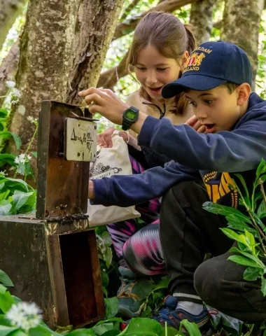Enfants qui s'émerveillent devant un coffre et son énigme